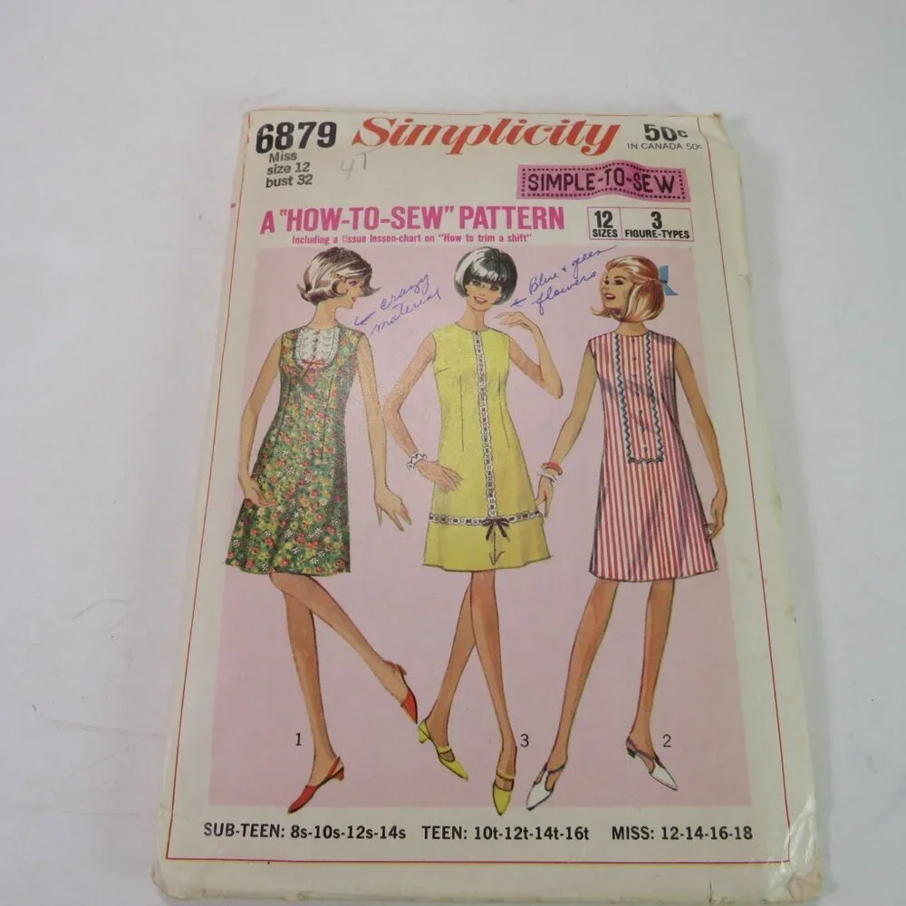Simplicity 6879 sewing pattern size 12 EASY Dress